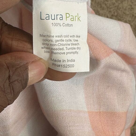 Laura Park Pink & White Checkered Lumbar Pillow Cover 14”x36” - Picture 5 of 5